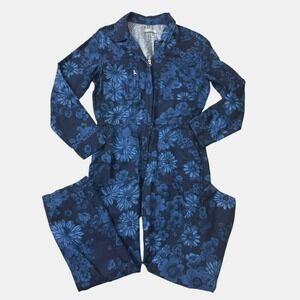 Outerknown Organic Cotton linen Blend Floral Blue Jumpsuit size Small Petite